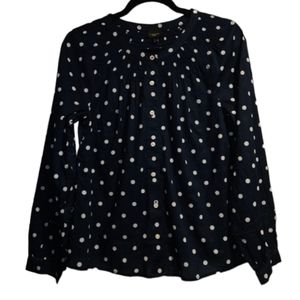NWT! Talbots Navy Blue White Dots Long Sleeve Blouse Women Petite Size Small NEW